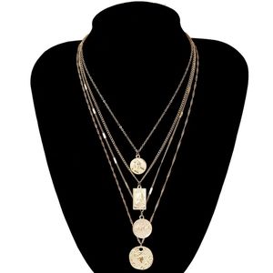Gold Multilayered Round Pendant Charm Necklace